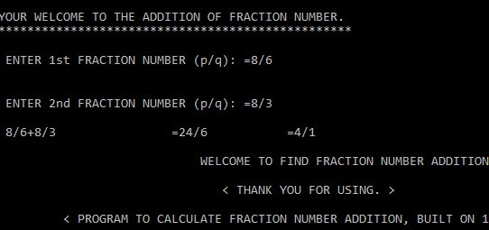 Home Page of Fraction Addition Program