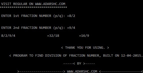 Home Page of Fraction DIVISION Program