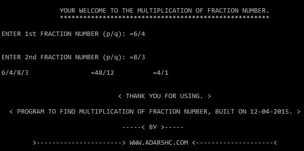 Home Page of Fraction MULTIPLICATION Program