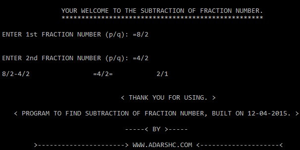 Home Page of Fraction Substraction Program