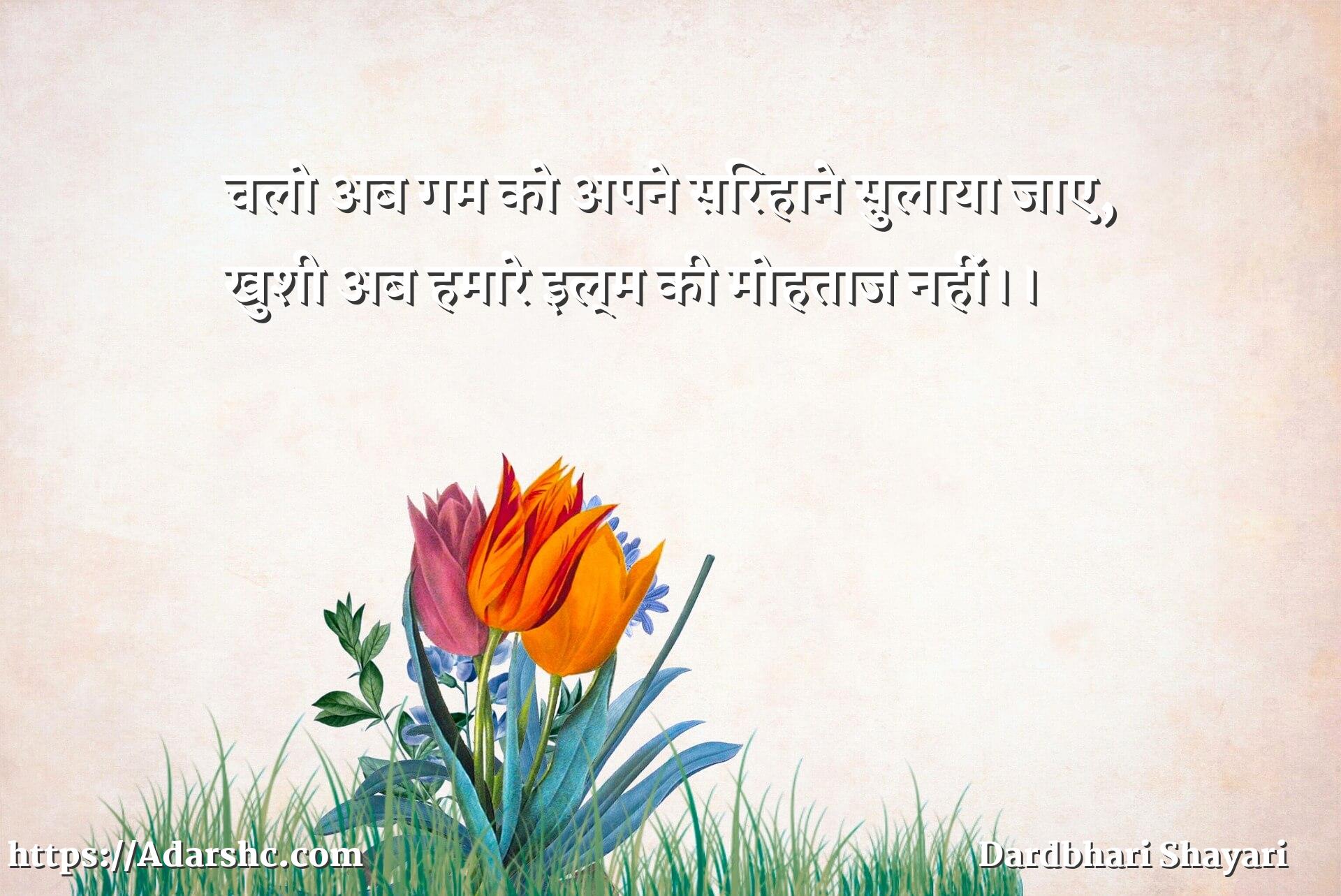 चलो अब गम को अपने सिरहाने सुलाया जाए,
खुशी अब हमारे इल्म की मोहताज नहीं।।