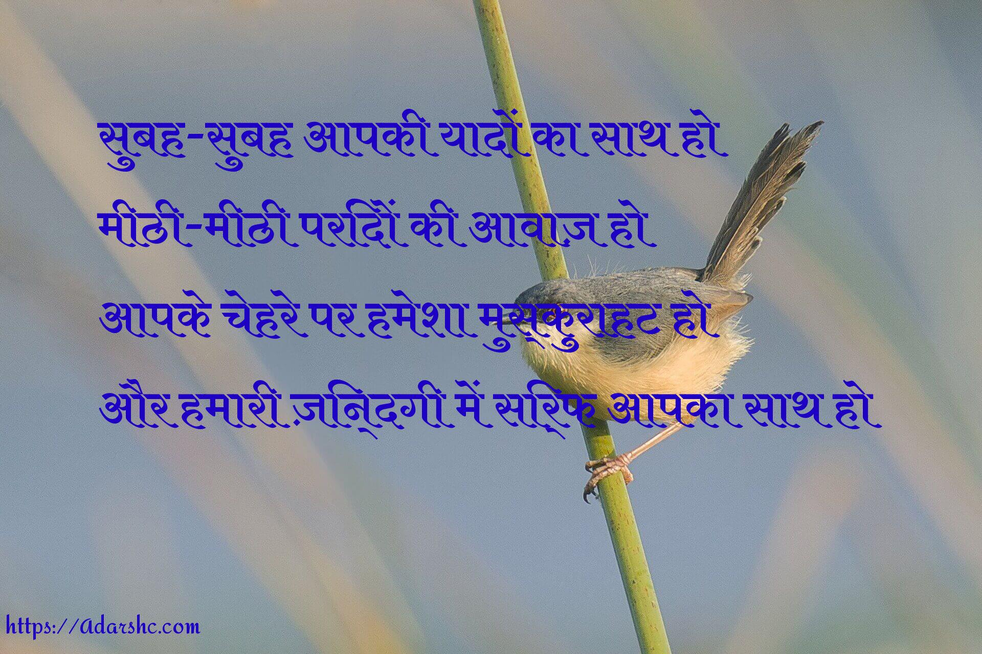 सुबह-सुबह आपकी यादों का साथ हो
मीठी-मीठी परिंदों की आवाज़ हो
आपके चेहरे पर हमेशा मुस्कुराहट हो
और हमारी ज़िन्दगी में सिर्फ आपका साथ हो