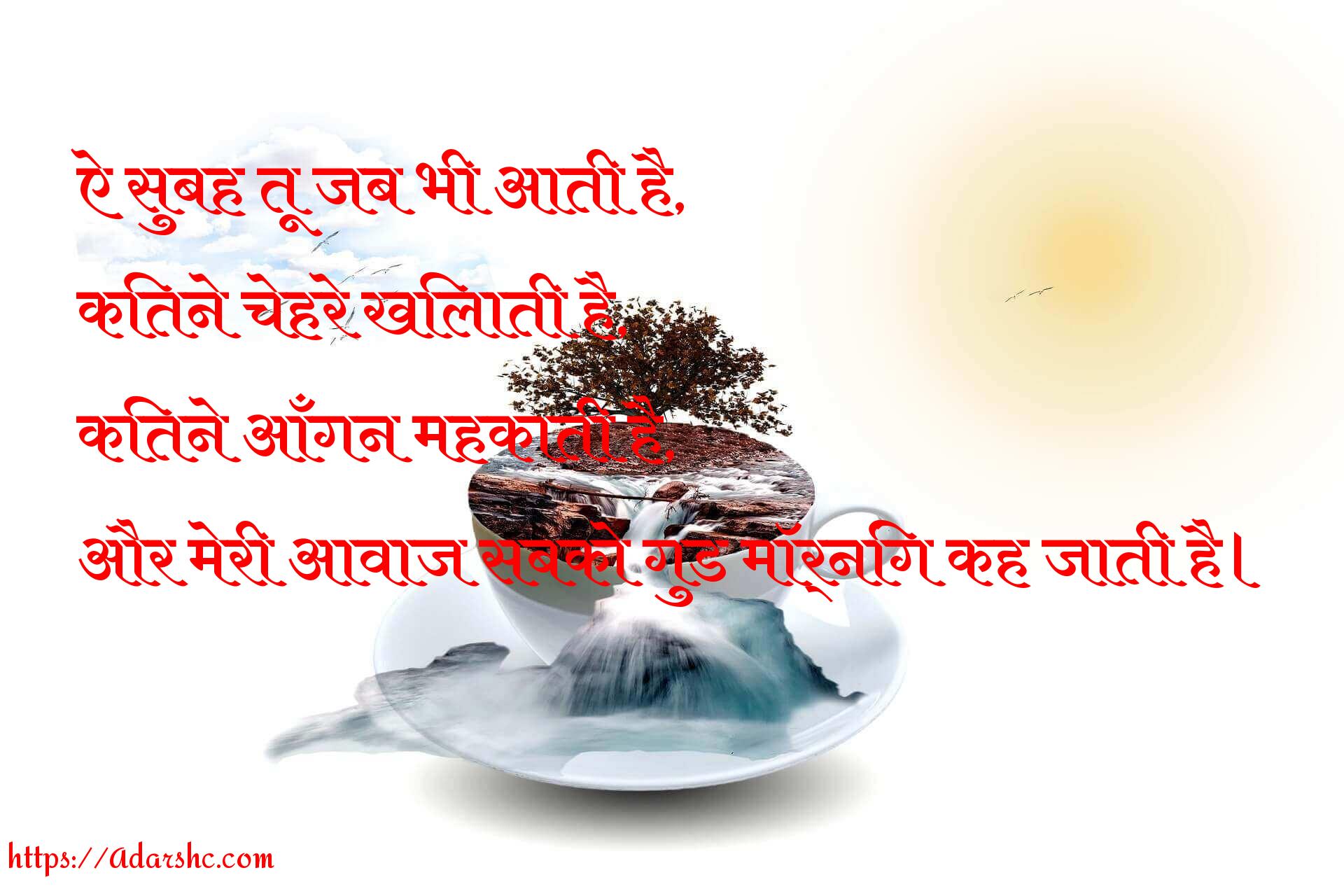 ऐ सुबह तू जब भी आती है,
कितने चेहरे खिलाती है,
कितने आँगन महकाती है,
और मेरी आवाज सबको गुड मॉर्निंग कह जाती है।