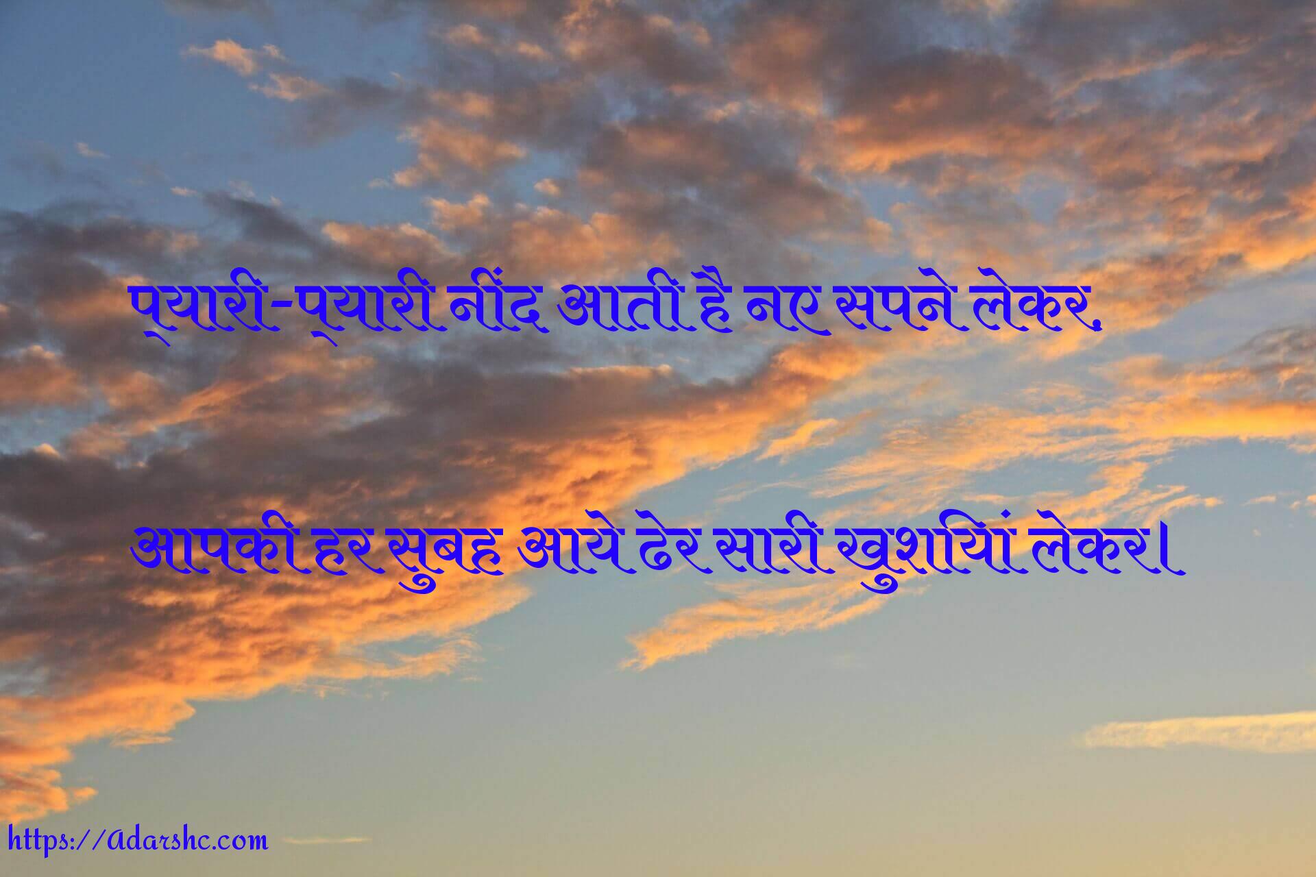 प्यारी-प्यारी नींद आती है नए सपने लेकर,

आपकी हर सुबह आये ढेर सारी खुशियां लेकर।