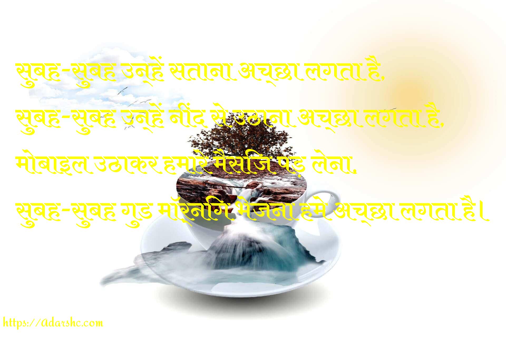 सुबह-सुबह उन्हें सताना अच्छा लगता है,
सुबह-सुबह उन्हें नींद से उठाना अच्छा लगता है,
मोबाइल उठाकर हमारे मैसिज पड़ लेना,
सुबह-सुबह गुड मॉर्निंग भेजना हमे अच्छा लगता है।