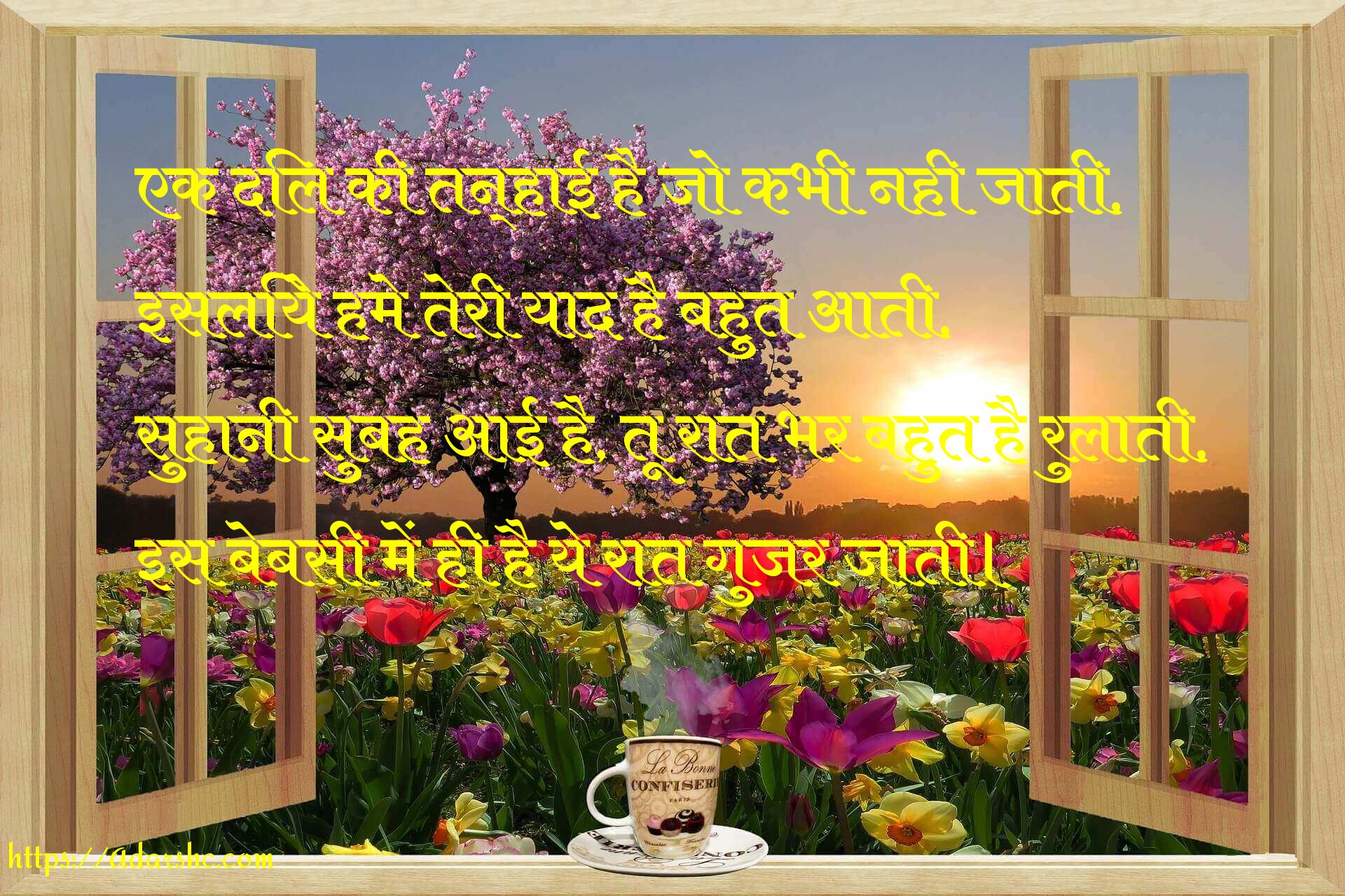एक दिल की तन्हाई है जो कभी नही जाती,
इसलिये हमे तेरी याद है बहुत आती,
सुहानी सुबह आई है, तू रात भर बहुत है रुलाती,
इस बेबसी में ही है ये रात गुजर जाती।
